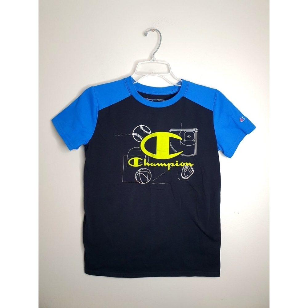 Boy's Champion, Sports Short Sleeve T-Shirt, Size 14/16, Black Blue & Green